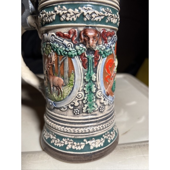 GERZ WEST GERMANY LIMITED EDITION, HUNTING TANKARD STEIN, RED FOXES, 1983 COA - Picture 4 of 10